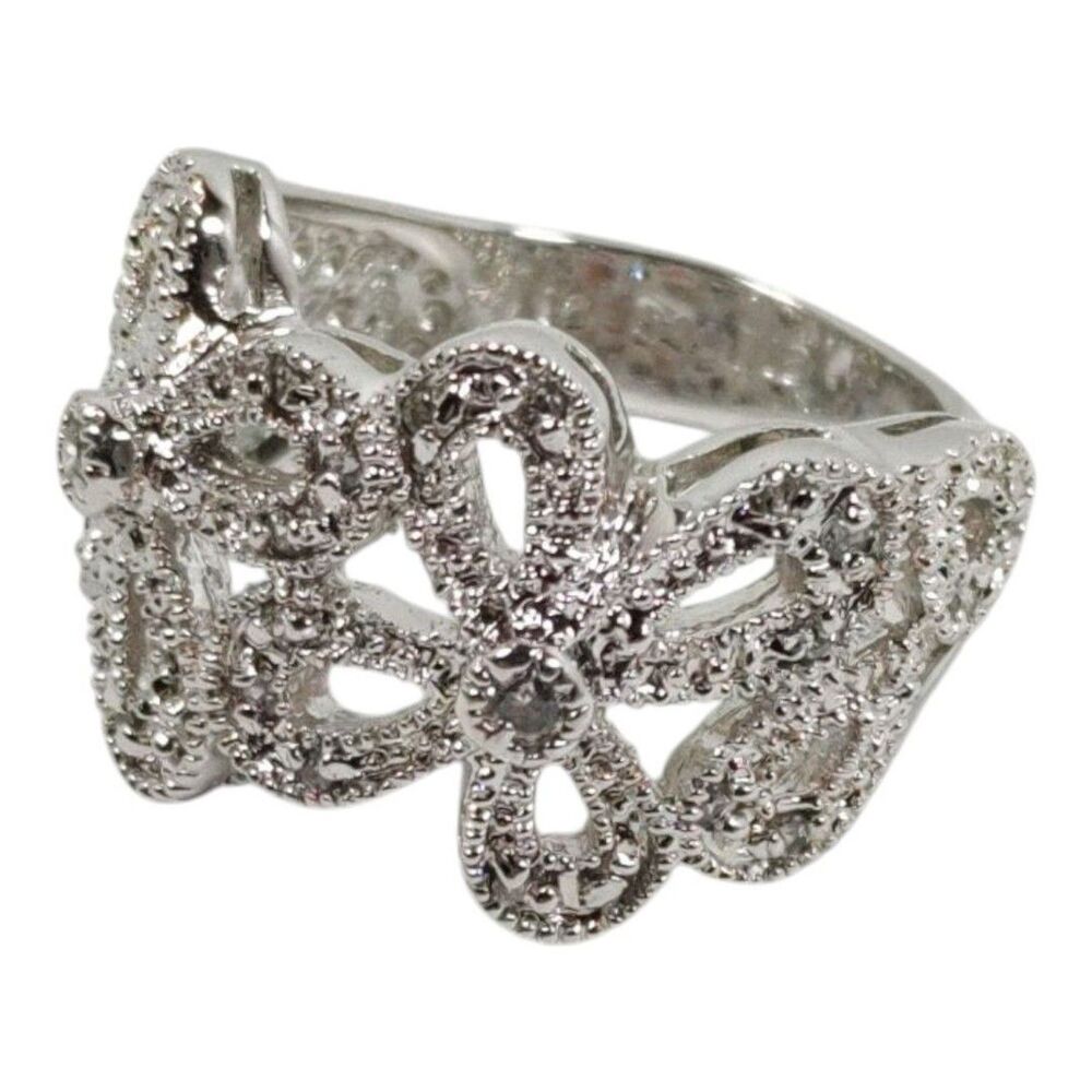 Signed Lia Sophia Abloom Ring Size 5.5 #61691 Silver Tone Metal Clear Stones